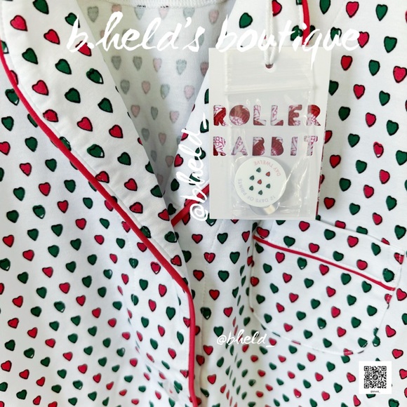 Roller Rabbit Holiday Hearts Polo Pajamas in Red/Green XS Dreamland Day 12 NWT - Picture 5 of 14